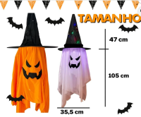 Kit 2 Fantasmas de Halloween com Chapéu e Luzes LED